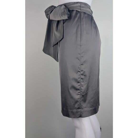 Anne Taylor Pencil Skirt 6 Gray Satin Elegant Evening Bow Sash Event Holiday NEW - Picture 6 of 10